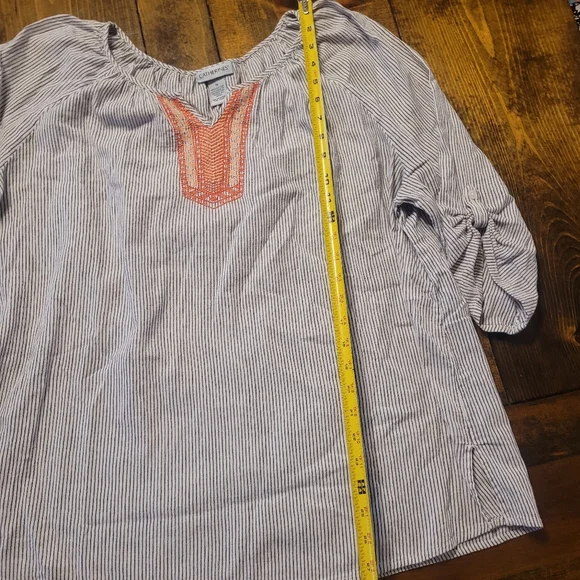 Catherine's Striped Women's Top with Orange Accents -1X - Picture 4 of 9